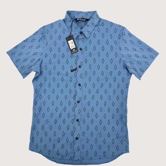 TravisMathew Sidetracked Button Down Shirt NWT Blue Print S - Picture 2 of 9